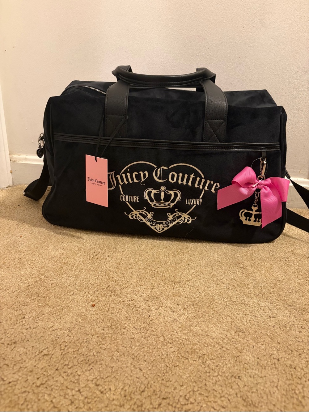 Juicy Couture Black Travel Duffel with Pink Bow Charm